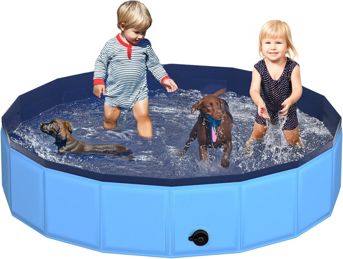 79" x 12" Foldable Dog Pool - Collapsible Hard Plastic Kiddie Pool for Dogs & Kids, Non-Slip Pet