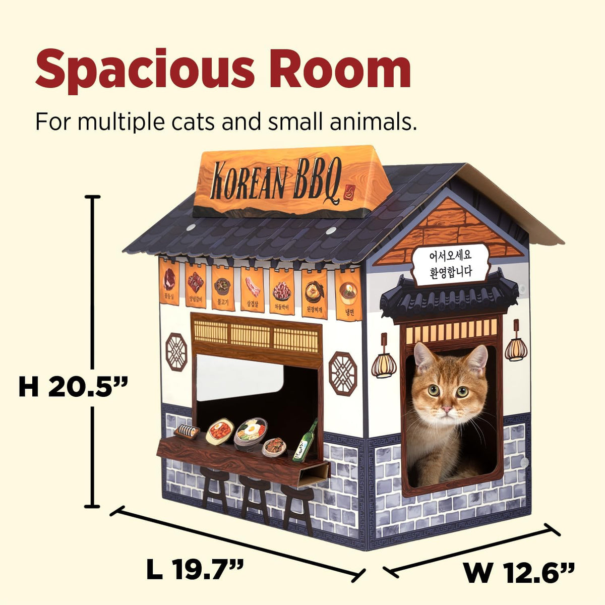 Cat Beds for Indoor Cats, Cardboard Cat House with Scratchers, Korean BBQ, Large Sturdy Cat