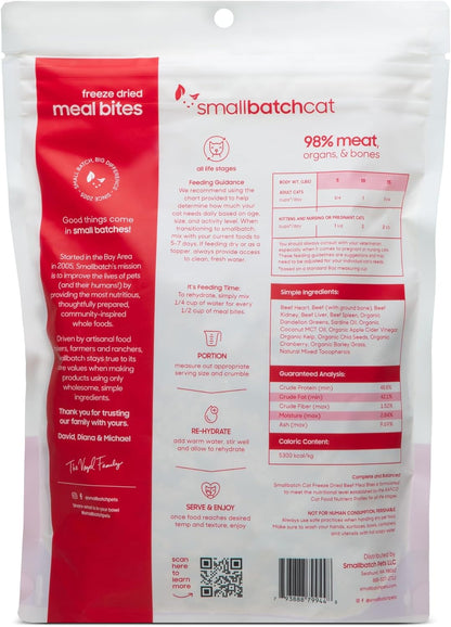 smallbatch Pets Freeze Dried Cat Treats, Raw Dry Cat Food Bites, Beef Recipe, High Protein Food