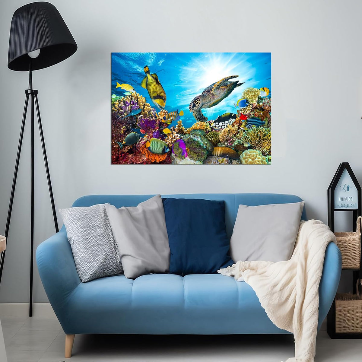 Large Wall Decor Colorful Sea Underwater World Coral Sea Turtle and Tropical Fish Painting Gallery