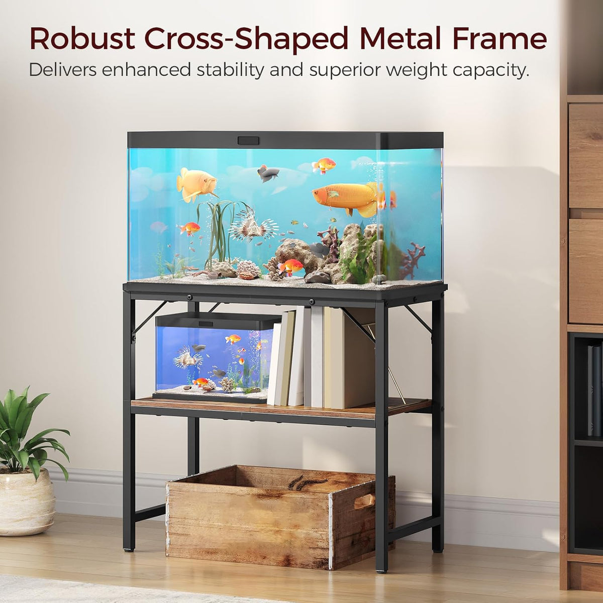 30 Gallon Fish Tank Stand, Aquarium Stand with 2-Tier Storage Shelves, Heavy Duty Breeder Turtle