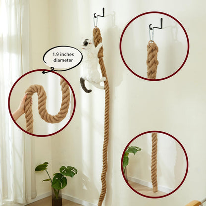 SHENGOCASE 1.9" x 6.56Ft Cat Climbing Jute Rope with Hook, Wall Mounted Furniture for Indoor and