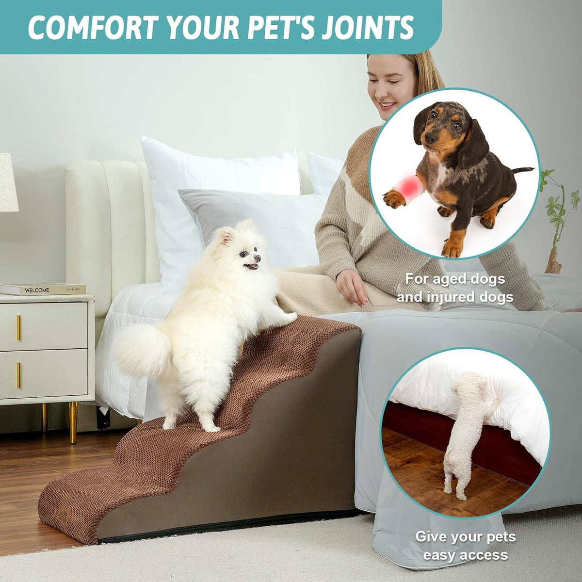 Dog Stairs for Small Dogs 19.7" H, Curved Dog Step for Puppy, Older or Cat, Medium Pet Ramp for