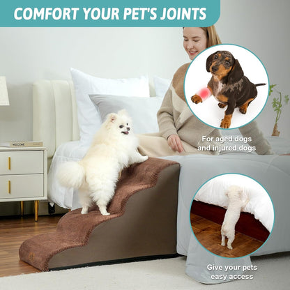 Dog Stairs for Small Dogs 19.7" H, Curved Dog Step for Puppy, Older or Cat, Medium Pet Ramp for