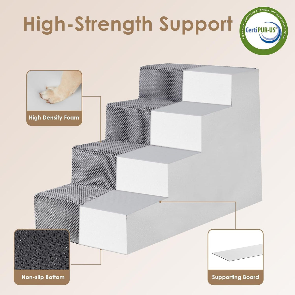 EHEYCIGA Dog Stairs for Bed 20" H, 4-Step Extra Wide Dog Steps for High Bed, Pet Steps for Small