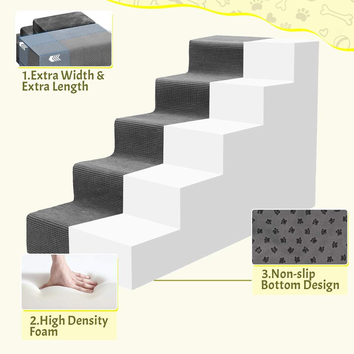 Niubya Dog Stairs for Small Dog and Cats,23”H Non-Slip Bottom Pet Steps for High Beds and