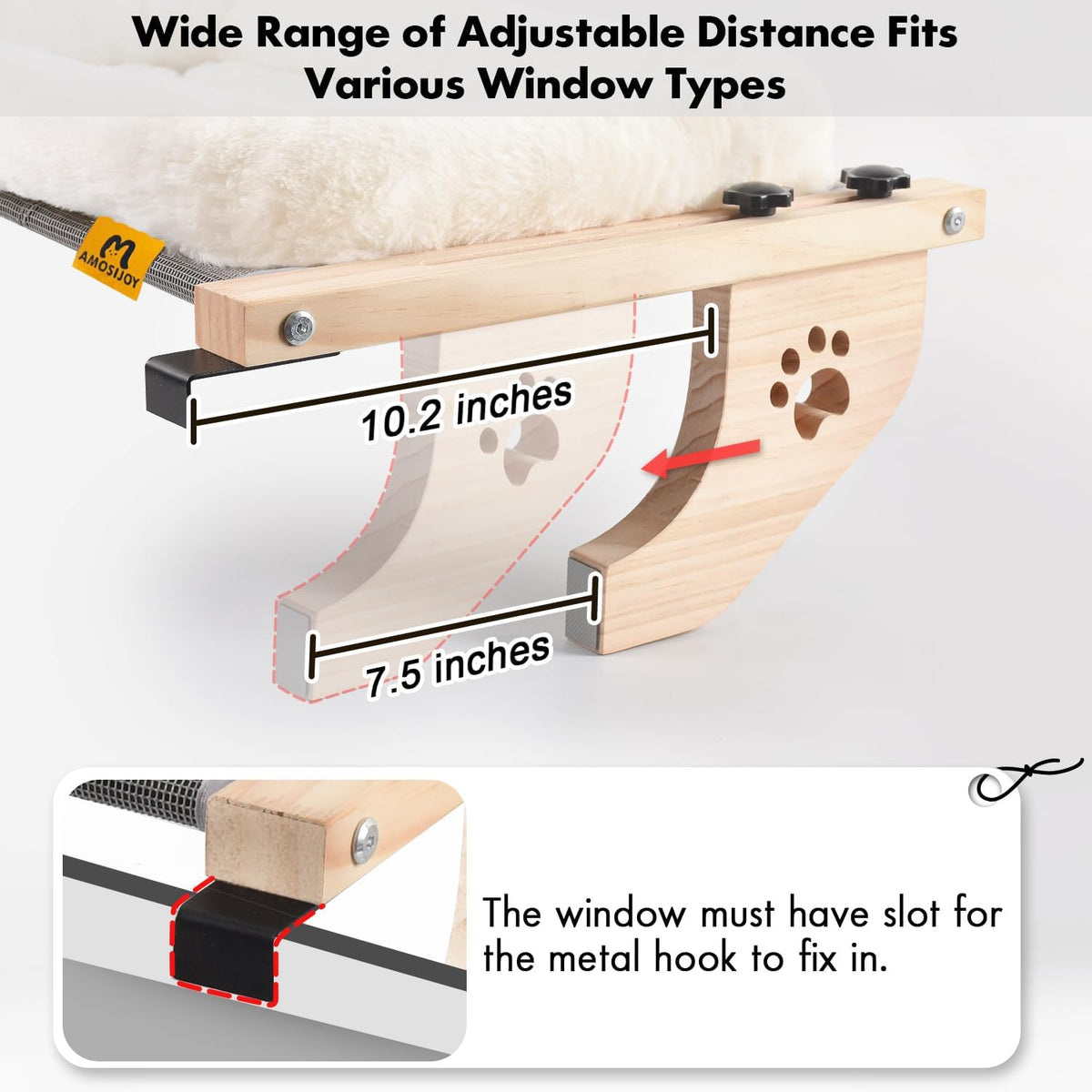 AMOSIJOY Cat Sill Window Perch Sturdy Hammock Seat with Cushion Bed Cover, Wood & Metal Frame for