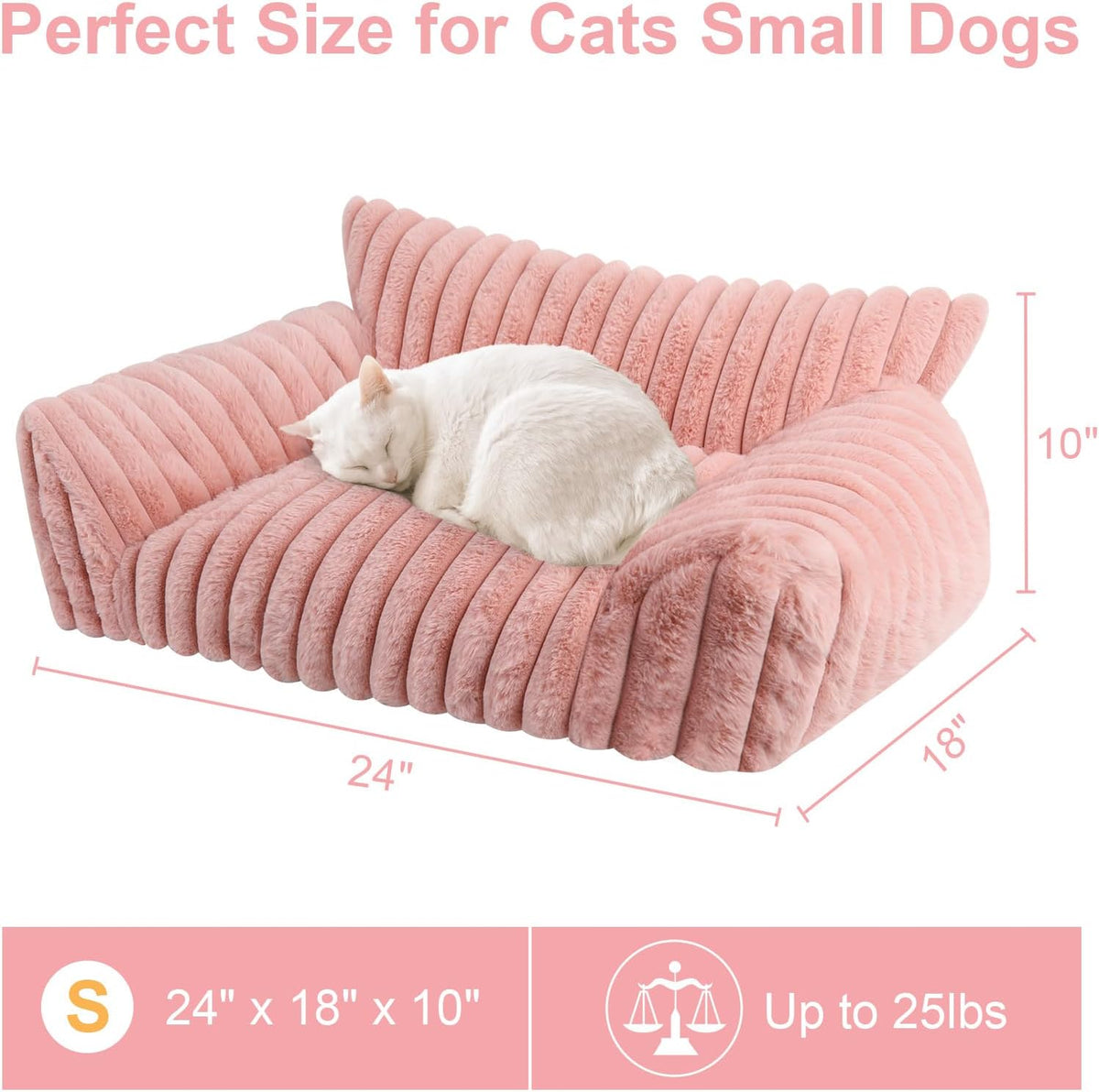 Cute Cat Couch Bed for Indoor Cats, Fluffy Pet Cat Sofa with Premium Soft Corduroy Fleece, Cute