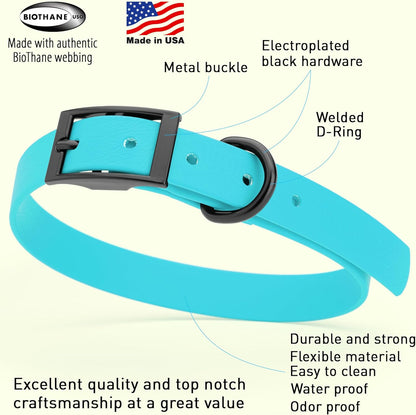 Dogline Biothane Waterproof Dog Collar Strong Coated Nylon Webbing with Black Hardware Odor- Proof