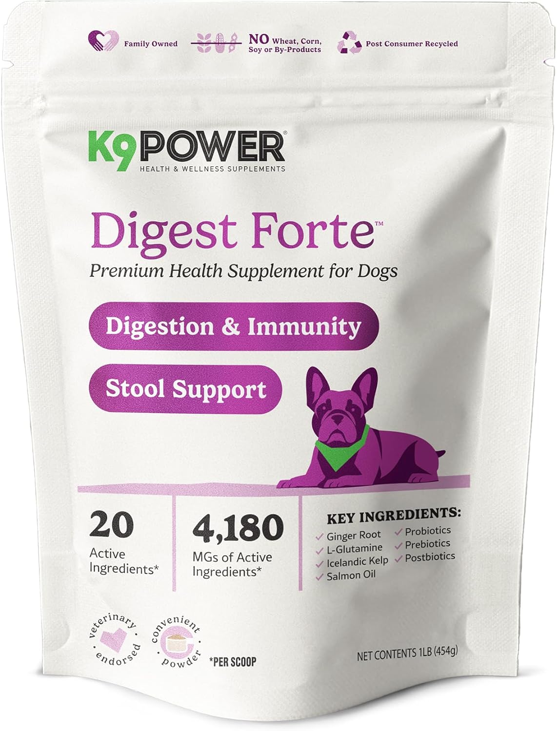 K9 Power Digest Forte for Dogs 1lb – Digestive, Immunity & Calming Support - Enhances Nutrient