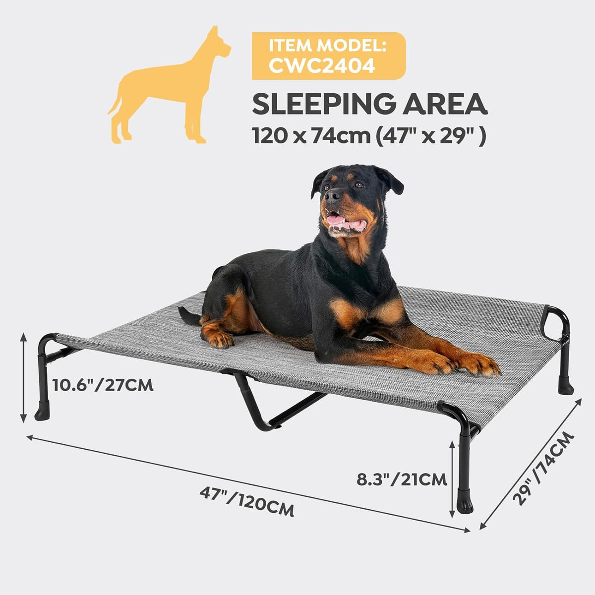 Veehoo Cooling Elevated Dog Bed, Raised Dog Beds for Large Dogs, Outdoor Dog Bed with Guardrail