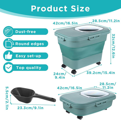Collapsible Cat Litter Storage Bin Container with Airtight Lids, Portable Cat Litter Storage