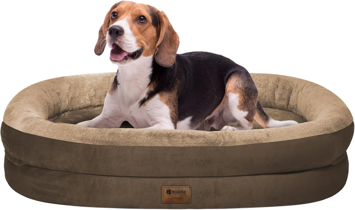 Orthopedic Waterproof Large Dog Bed: Memory Foam Washable Dog Bed with Bolsters - Removable