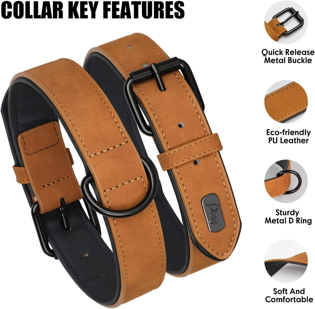 Didog Soft Padded PU Leather Dog Collar, Breathable and Adjustable Dog Collar for Large Dogs