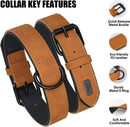 Didog Soft Padded PU Leather Dog Collar, Breathable and Adjustable Dog Collars for Medium Dogs