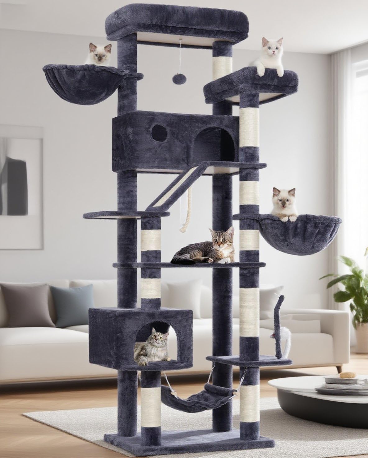 Cat Tree for Large Cats, 78.7"(200cm) Tall Cat Tower for Indoor Cats Multiple Cats with Large Top
