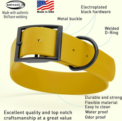 Dogline Biothane Waterproof Dog Collar Strong Coated Nylon Webbing with Black Hardware Odor- Proof