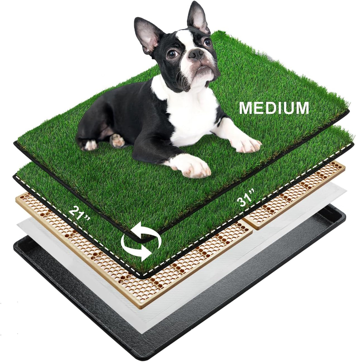 MEEXPAWS Dog Grass Pee Pads for Dogs with Tray | Medium 31×21 in | 2× Dog Artificial Grass Pads