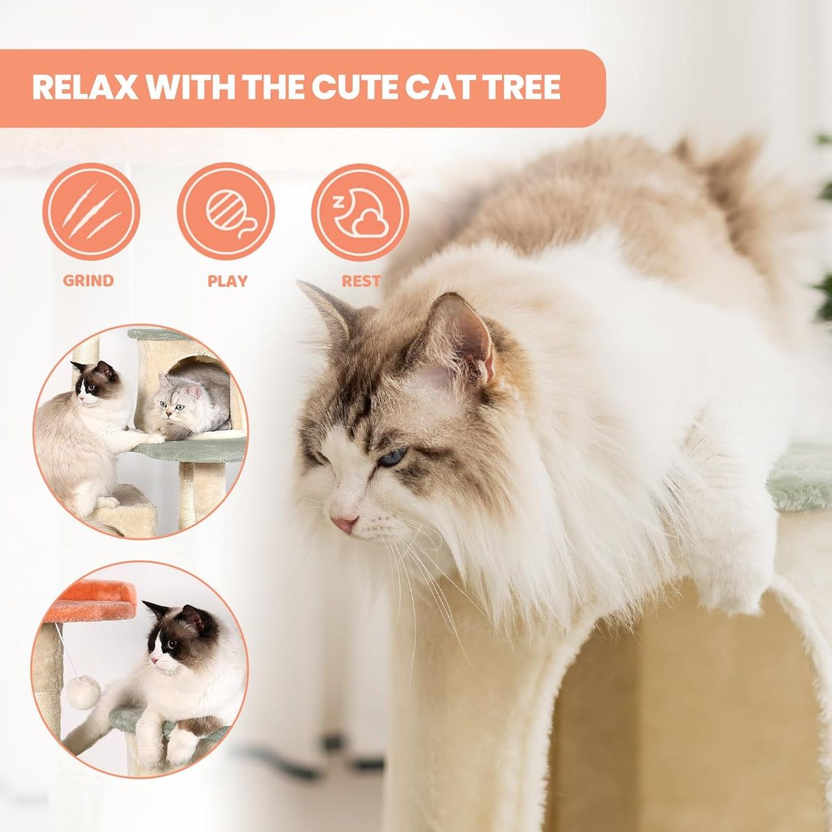 HYABi 53 Inch Flower Cat Tree - Multi-Level Cat Condo with Scratch Posts & Toys, Fresh Design