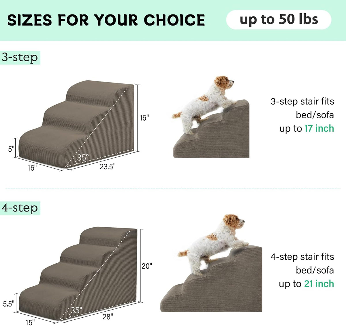 Dog Steps for Small Dogs, 4-Step Pet Ramp Stairs for High Beds and Sofa, Non-Slip Pet Stairs for