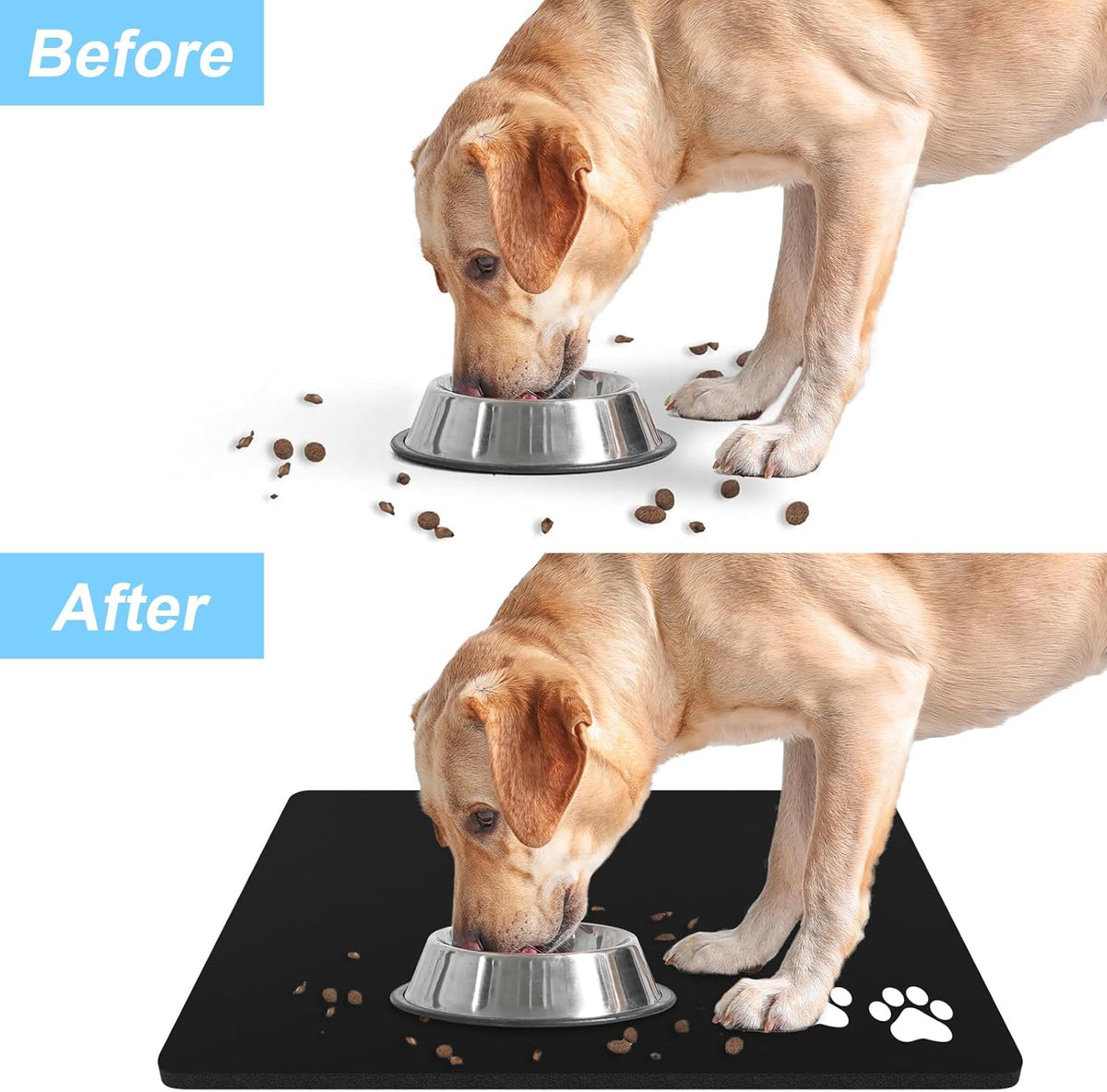 Rnivvi Dog Food Mat, 16" x 24" Footprint Absorbent Dog Cat Bowl Mat for Food and Water, Cute