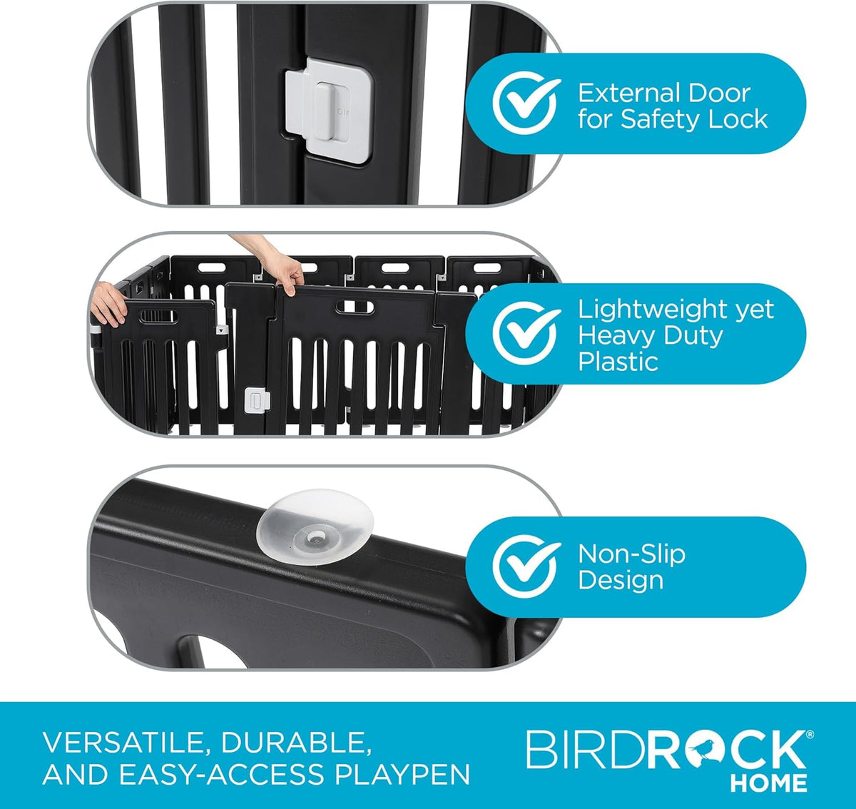 BIRDROCK HOME Dog Playpen w/Door, 12 Panel, 25.6in H | Strong Plastic, Non-Slip Puppy Playpen