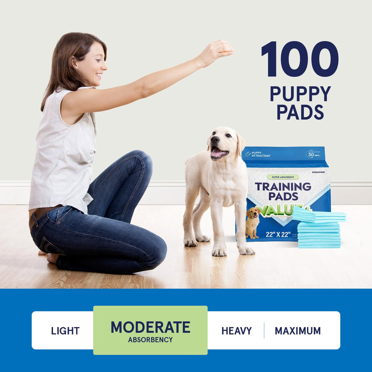 Puppy Pads Pet Pee Pads for Dogs & Puppy Training [100-COUNT] Potty Pads for Dogs 22" x 22"