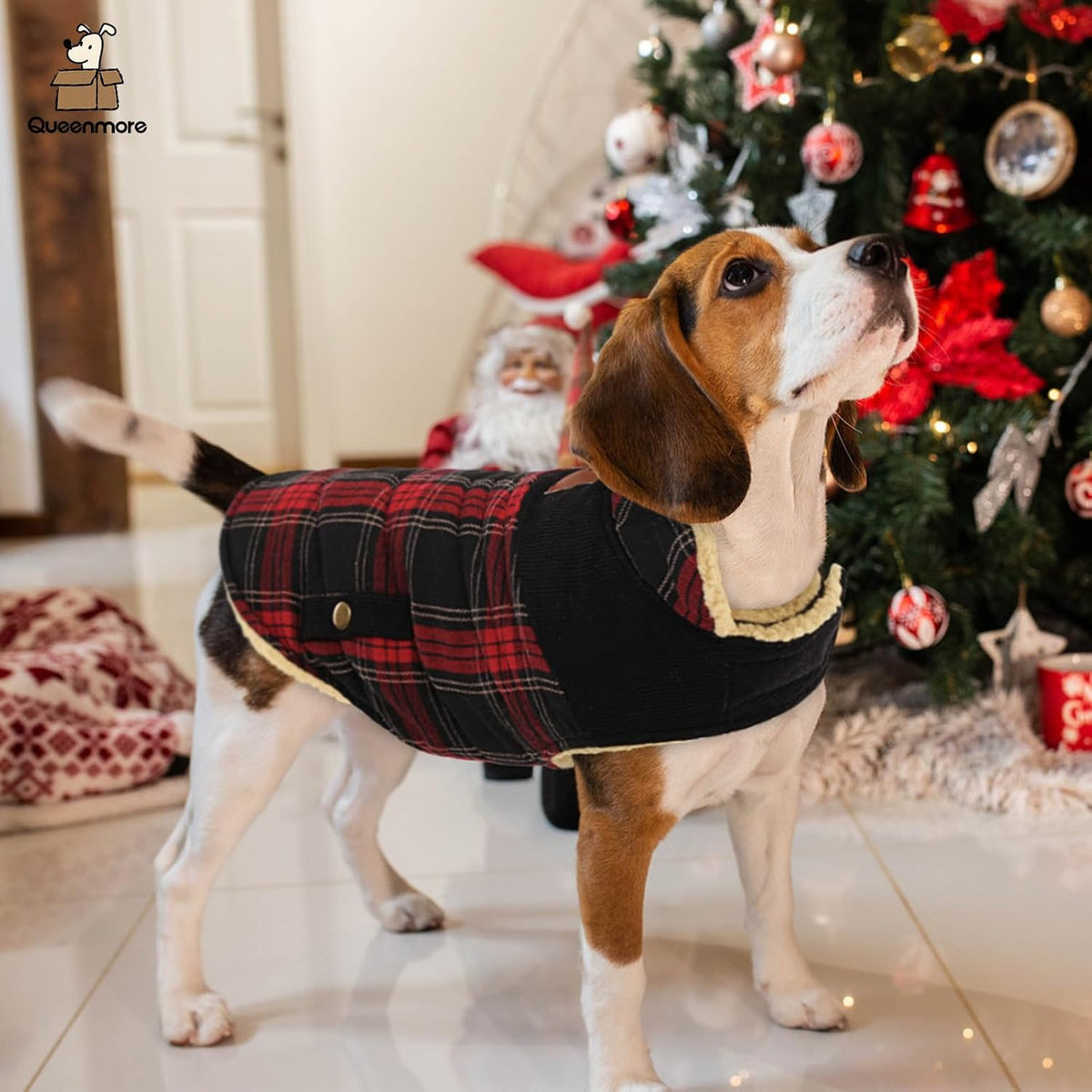 Queenmore Dog Winter Coat Warm Dog Jacket for Cold Weather, Quilting Puffer Plaid Coats for