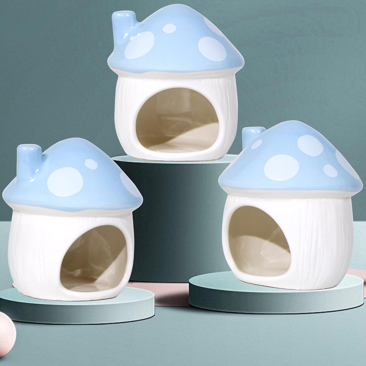 Ceramic Mushroom Hamster Hideout - Hamster Habitat for Hamsters Chinchillas Hedgehogs and Gerbils