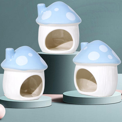 Ceramic Mushroom Hamster Hideout - Hamster Habitat for Hamsters Chinchillas Hedgehogs and Gerbils