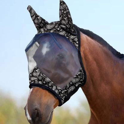 Harrison Howard LumiVista Horse Fly Mask Standard with Ears UV Protection for Horse Paisley Wave L