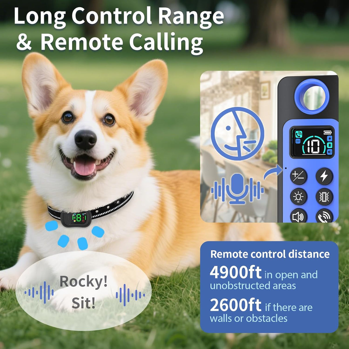Dog Shock Collar/Medium/Small Dogs | Rechargeable Anti-Barking Training Collar,4900FT Dog Training