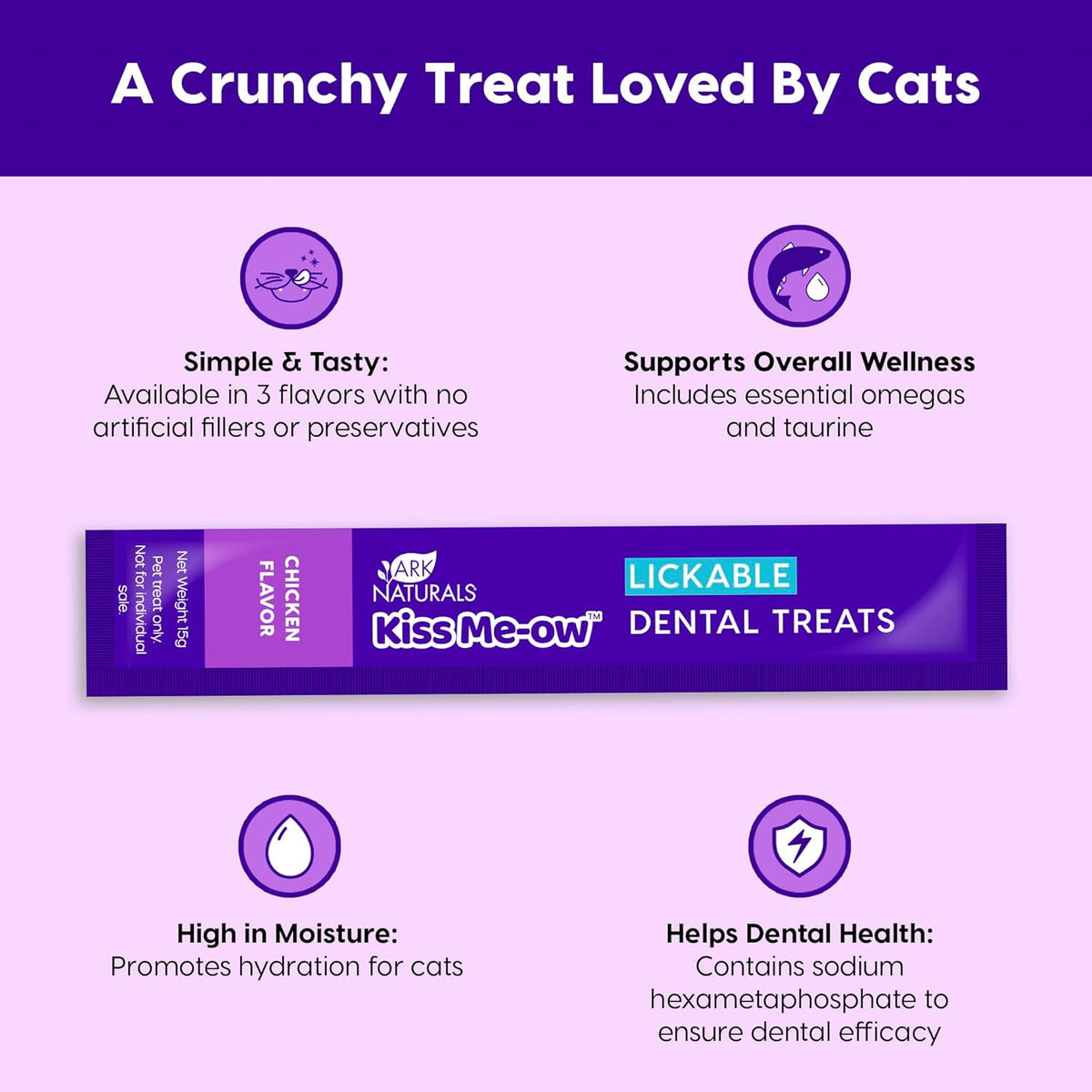 Ark Naturals Kiss Me-Ow Lickable Dental Cat Treats, Chicken Flavored, No Artificial Flavors, 2
