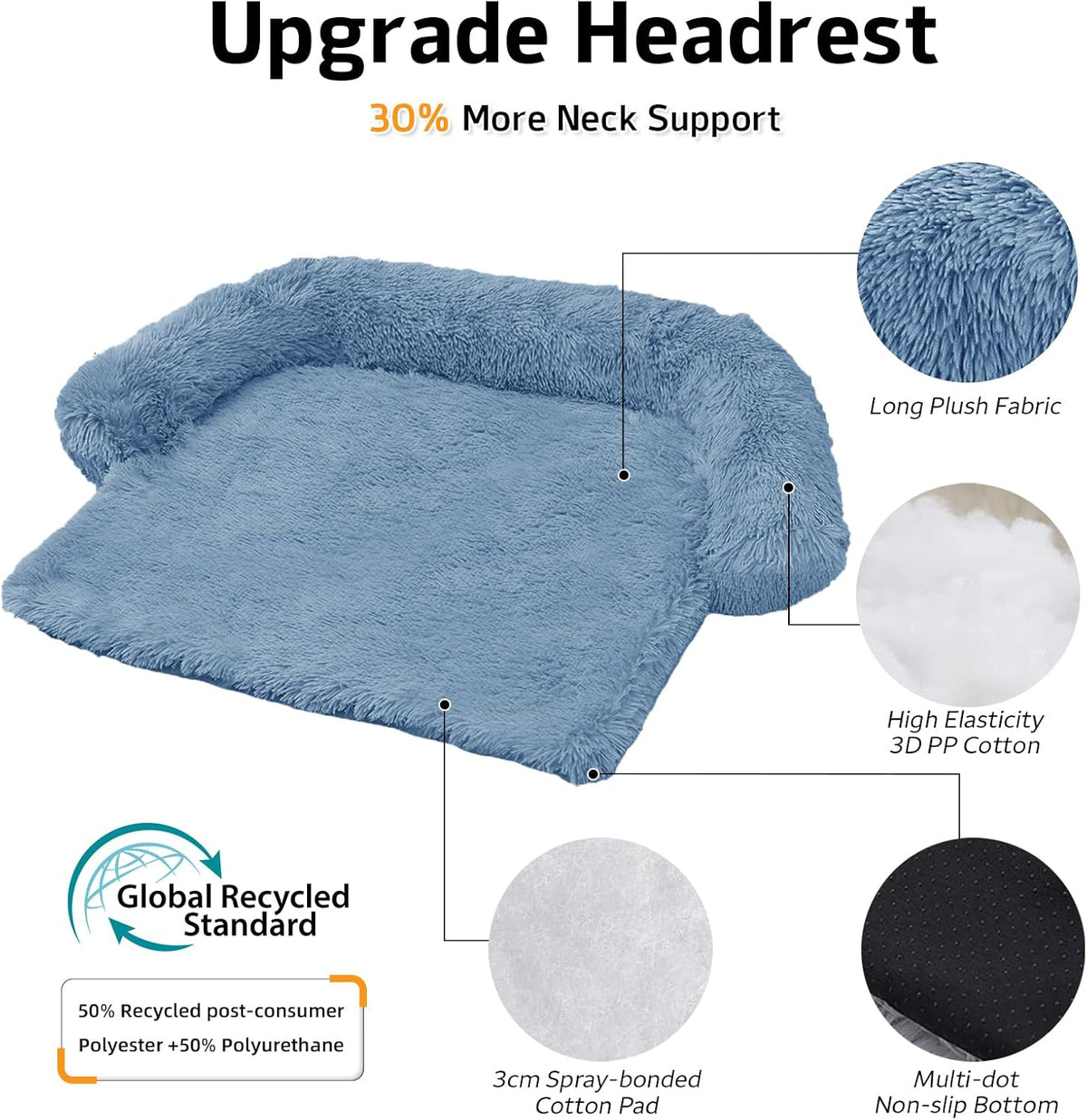 GGIB Calming Dog Bed Fluffy Plush Dog Mat for Furniture Protector with Removable Washable Cover for