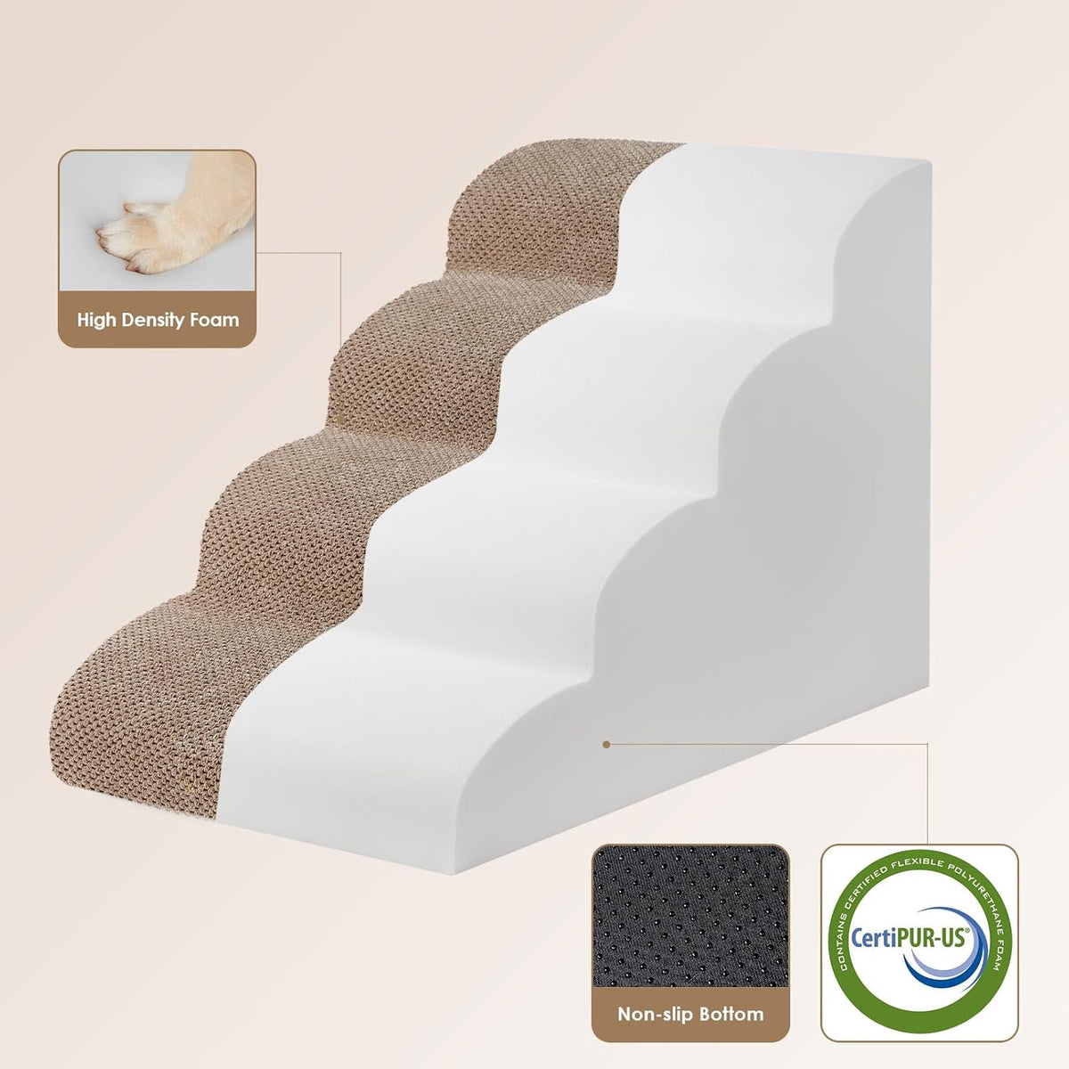 EHEYCIGA Curved Dog Stairs Ramp for High Beds 19.7" H, 4-Step Dog Steps for Small Dogs and Cats