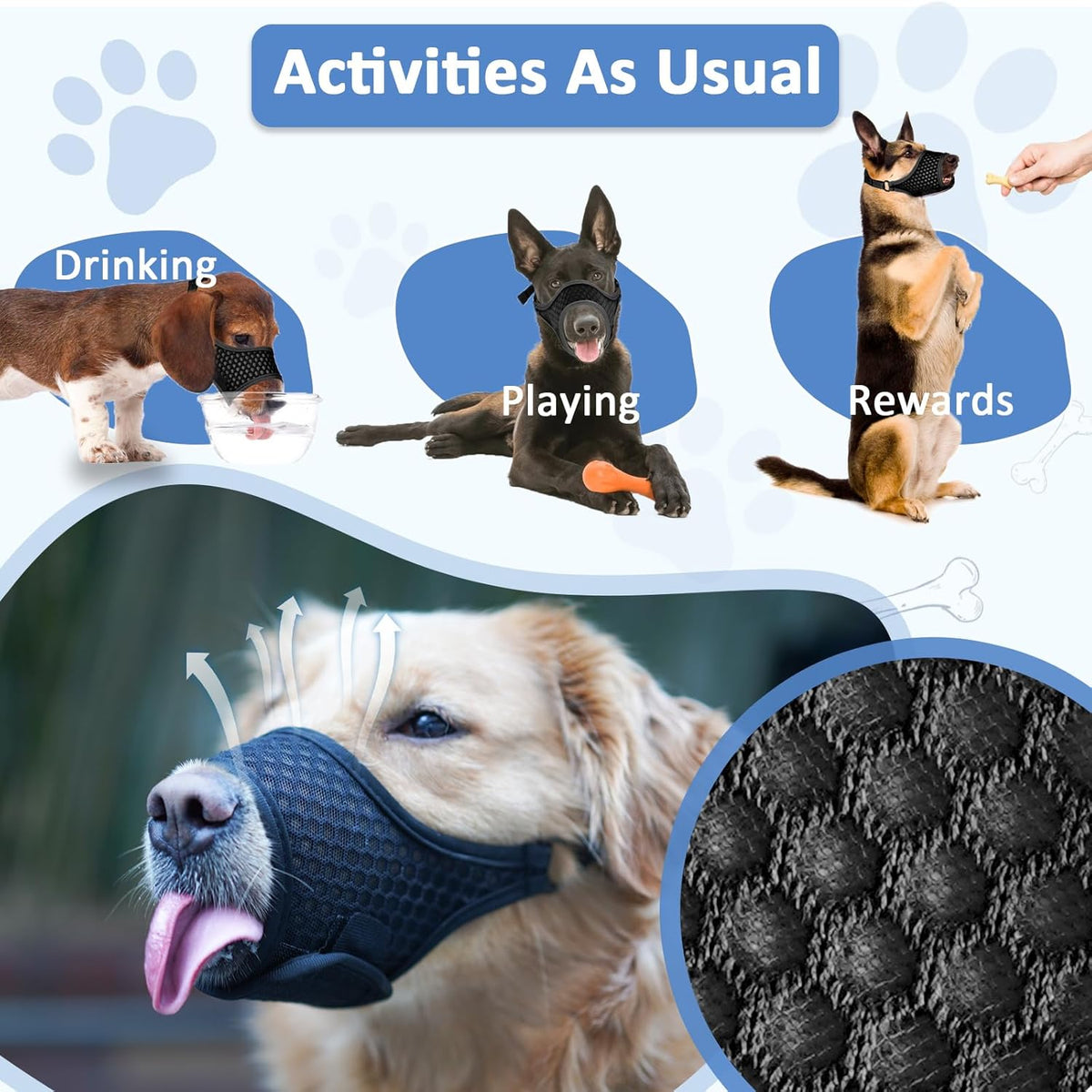 LUCKYPAW Soft Muzzle for Small Medium Sized Dogs, Dog Muzzle to Prevent Biting Chewing, Adjustable