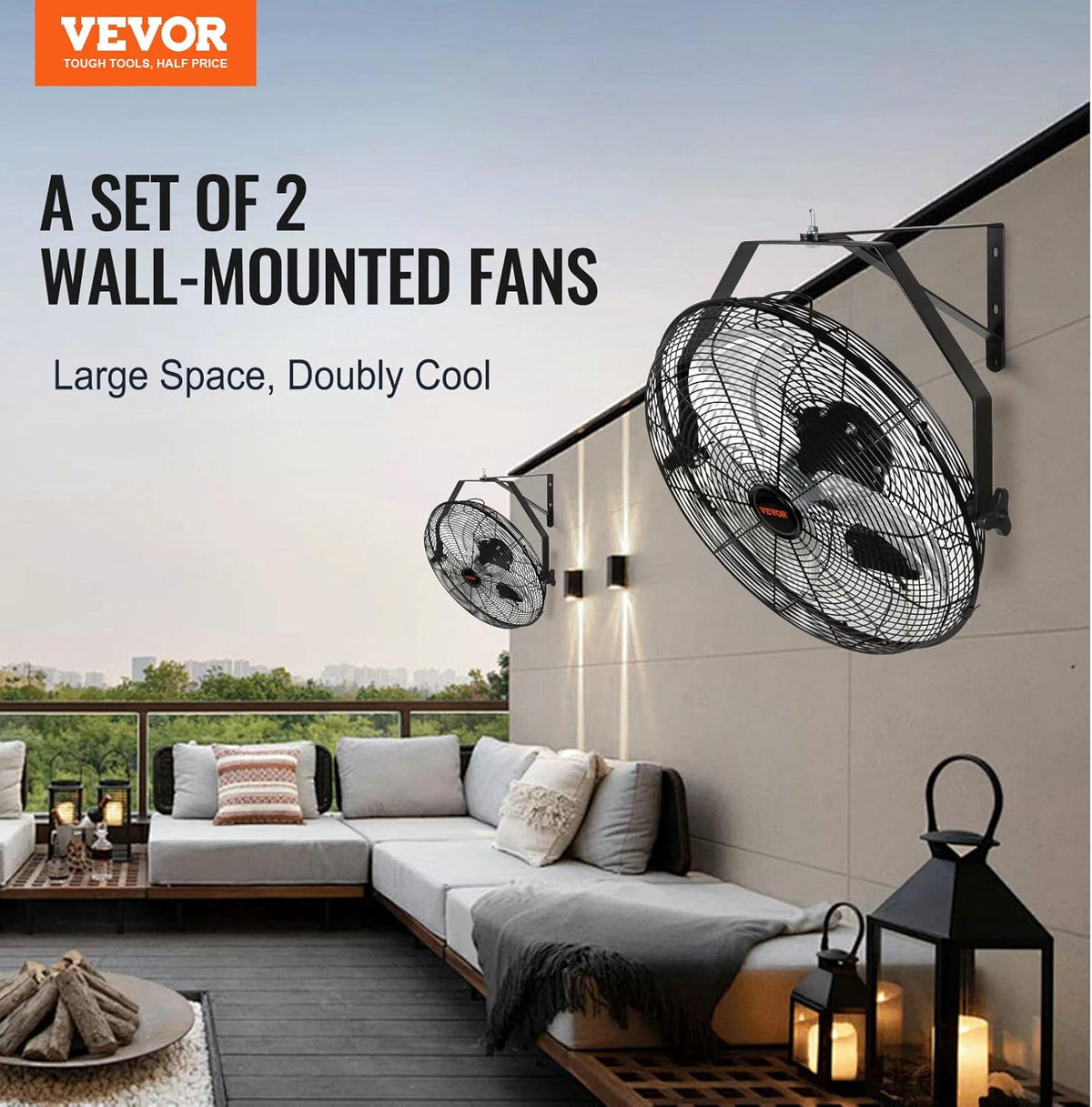 VEVOR Wall Mount Fan, 2 PCS 18 inch Waterproof, 3-speed High Velocity Max. 4000 CFM Industrial Wall