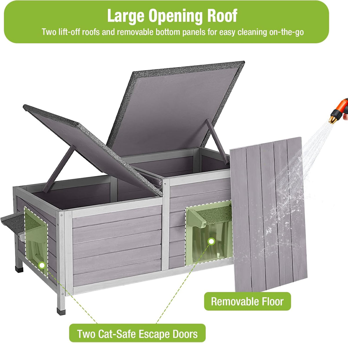 GUTINNEEN Outdoor Cat House Weatherproof Feral Kitty Shelter for Winter Cat Condo with Large