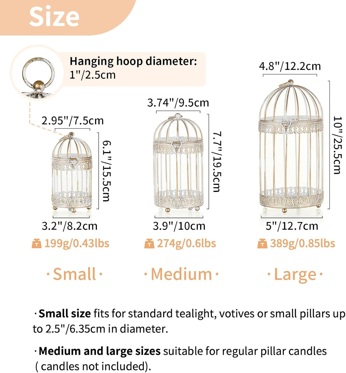 NUPTIO Decorative Candle Lanterns White: 3 Pcs Distressed White Metal Bird Cage Indoors Lantern