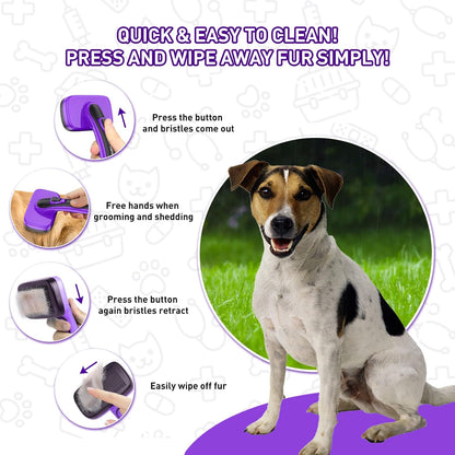 Dogs Cats Self Cleaning Slicker Brush for Shedding & Grooming Any Breed of Pets, Removes Loose