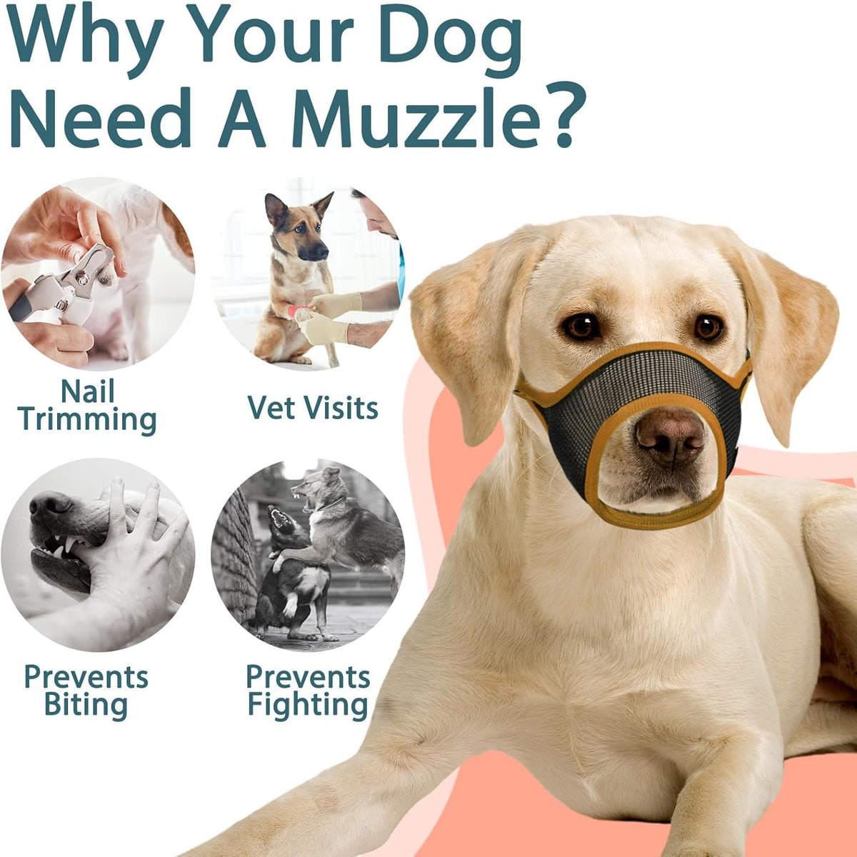 LUCKYPAW Dog Muzzle, Mesh Muzzle for Large Medium Small Dogs, Soft Mouth Guard for Biting Chewing