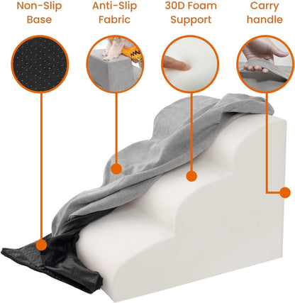 MEWANG Dog Stairs for Small & Medium Dogs and Old Cats –3/4/ 5 Steps High-Density Foam Pet Ramp for