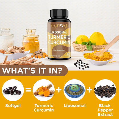 Liposomal Turmeric Curcumin 2200 mg with Black Pepper for Enhanced Absorption and Joint Support, 60