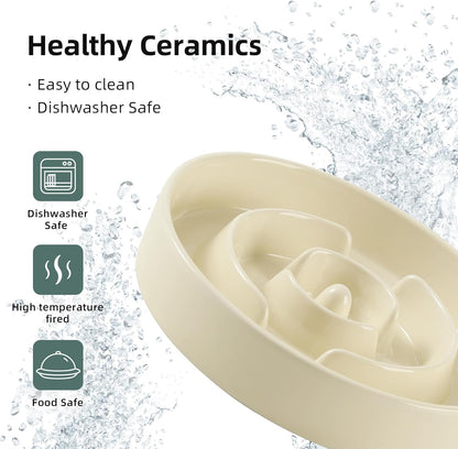 7.3inch Ceramic Slow Feeder Dog Bowl for Medium and Large Breed, Puzzle Dog Food Dish