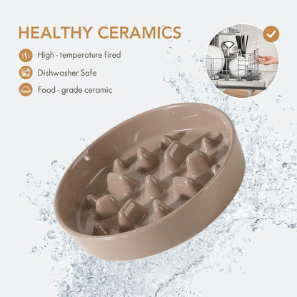 Ceramic 8.2 inch Dog Bowl Slow Feeder, Slow Pet Food Dish for Medium and Large Dog, Stop Bloat