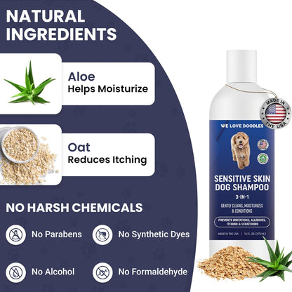 Premium 3-in-1 Sensitive Skin Dog Shampoo, Great for Allergies, Itching, Scratching, Anti-Itch