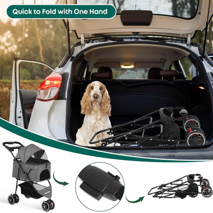Pet Stroller,Dog Stroller for Small Medium Dogs Cats,3 Wheels,Foldable,with Breathable Mesh