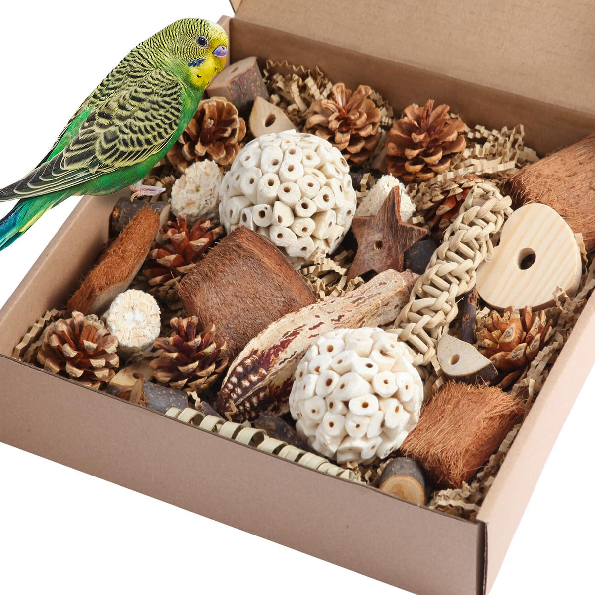 Kyouki Bird Toys Parrot Natural Bird Foraging Box Foot Toys for Parakeets,Cockatiels,Conures,Love