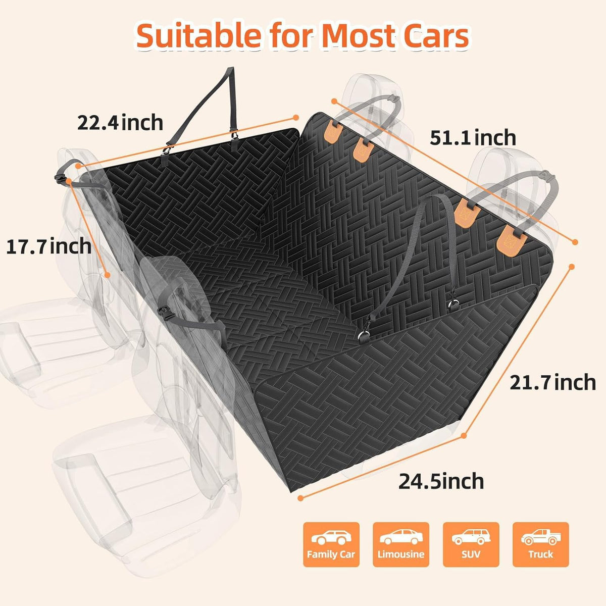 Back Seat Extender for Dogs,Dog Car Seat Cover for Back Seat,Hard Bottom Dog Bed for Car with Mesh