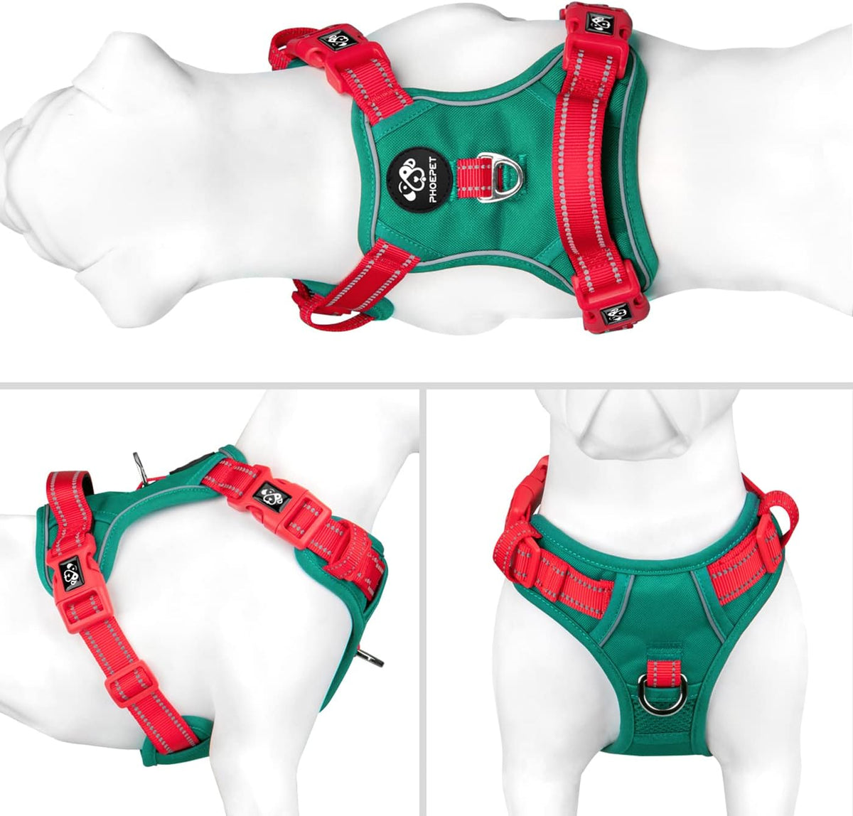 PHOEPET No Pull Dog Harness, Unique Colors Reflective Adjustable Dog Vest, with Soft Training